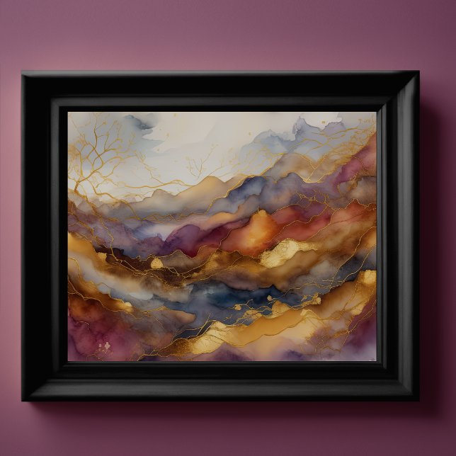 Poster Paisagem com Abstrato de Aquarela Dourada 4:3 (Criador carregado)