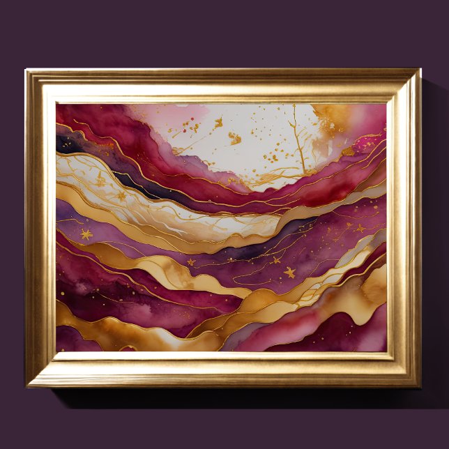 Poster Paisagem com Abstrato de Aquarela Dourada 4:3 (Criador carregado)