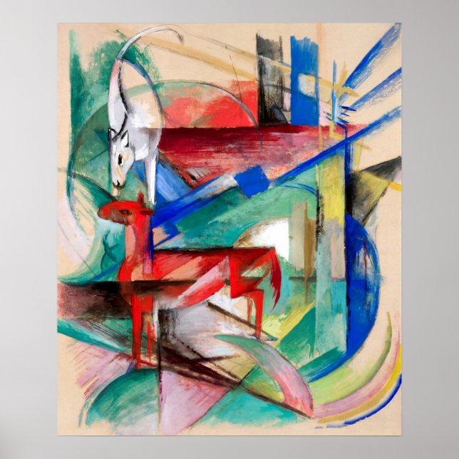 Poster Paisagem com Animais de Franz Marc (Frente)