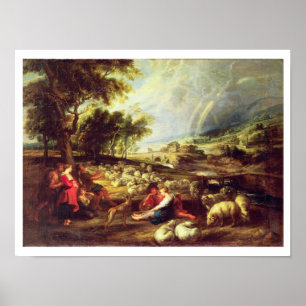 Pôster Paisagem com arco-íris (óleo em canvas)