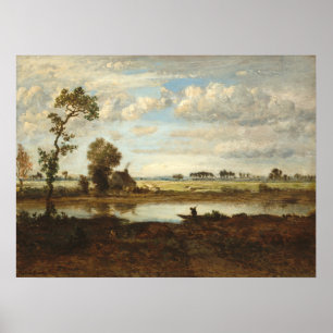 Poster Paisagem com Boatman, Théodore Rousseau Belas Arte