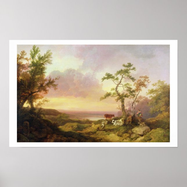 Poster Paisagem com Bovinos e Camponeses, c.1781 (óleo em (Frente)