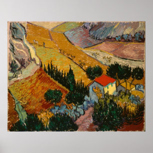 Pôster Paisagem com casa e Ploughman