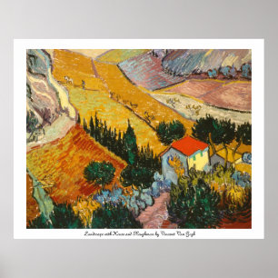 Poster Paisagem com casa e Ploughman Vincent van Gogh