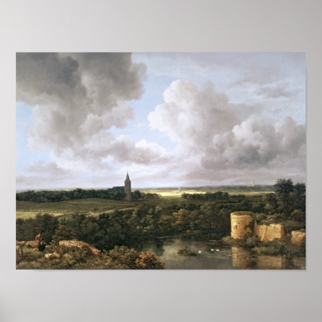 Poster Paisagem com Castelo e Igreja Ruinados (Frente)