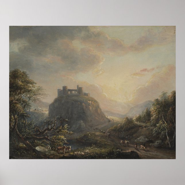 Poster Paisagem com Castelo - Paul Sandby - c1808 (Frente)