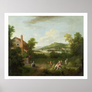 Pôster Paisagem com empregados de fazenda, c.1730-40