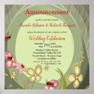 Poster Paisagem com flores e pássaros-da-índia