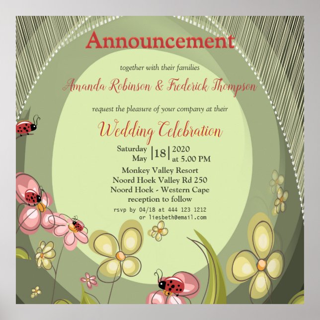 Poster Paisagem com flores e pássaros-da-índia (Frente)