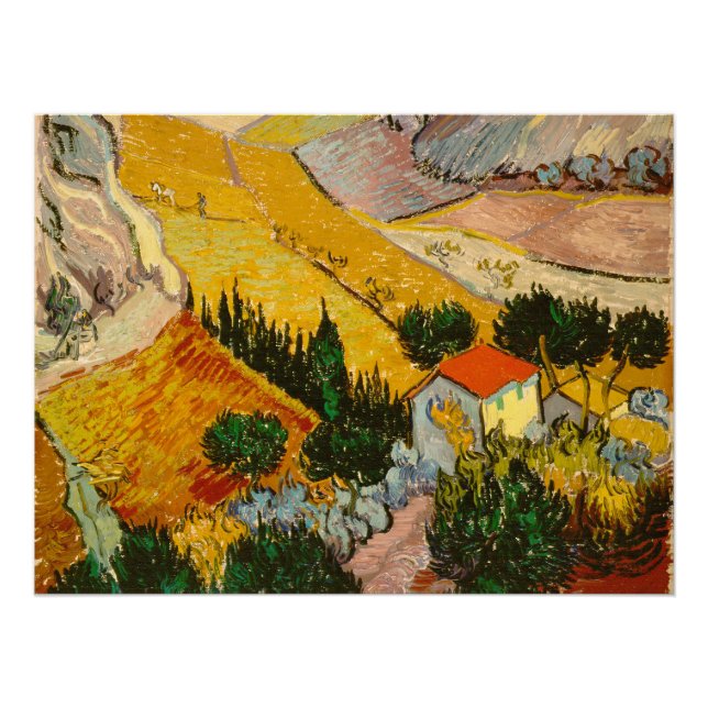 Pôster Paisagem com House e Ploughma Vincent van Gogh (Frente)