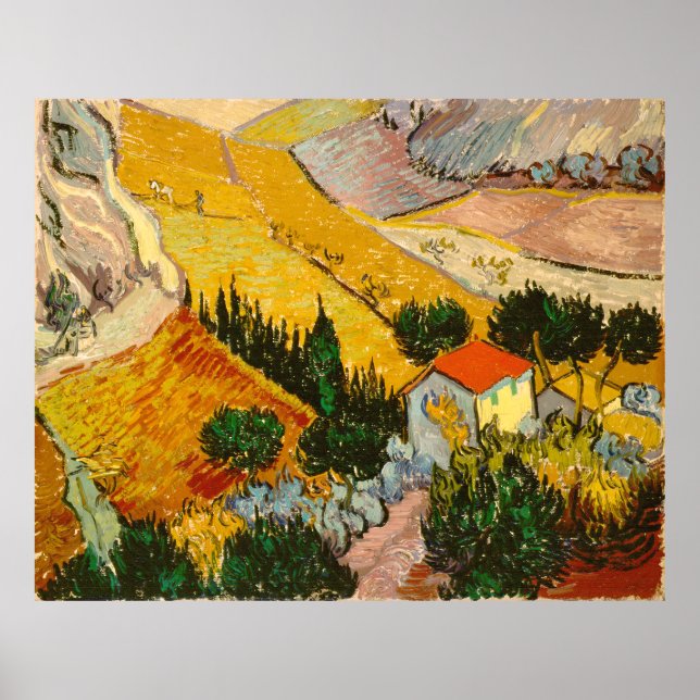 Poster Paisagem com House e Ploughma Vincent van Gogh (Frente)