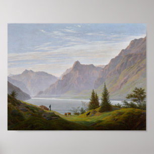Poster Paisagem com lago de Montanha. Manhã (Friedrich)