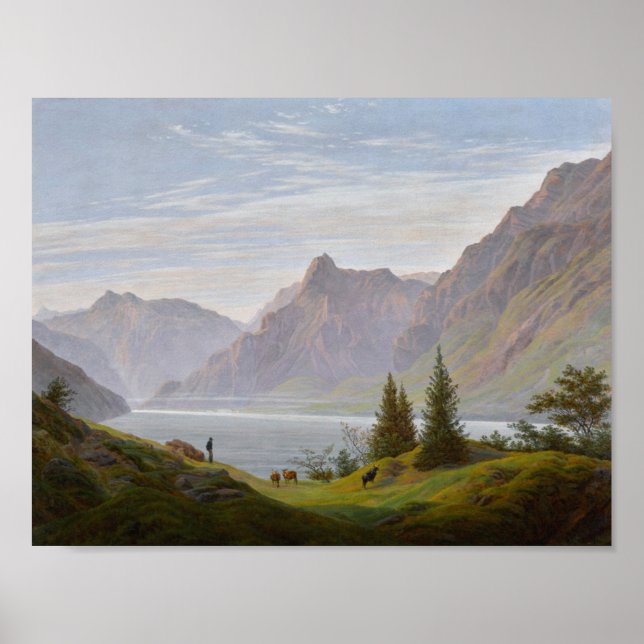 Poster Paisagem com lago de Montanha. Manhã (Friedrich) (Frente)
