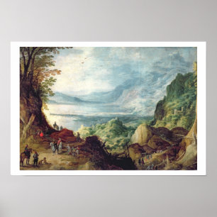 Poster Paisagem com mar e montanhas (óleo em canvas)