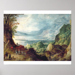 Pôster Paisagem com mar e montanhas (óleo em canvas)