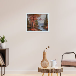 Poster Paisagem com montanhas e cascata
