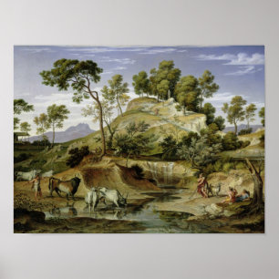 Pôster Paisagem com pastores e vacas