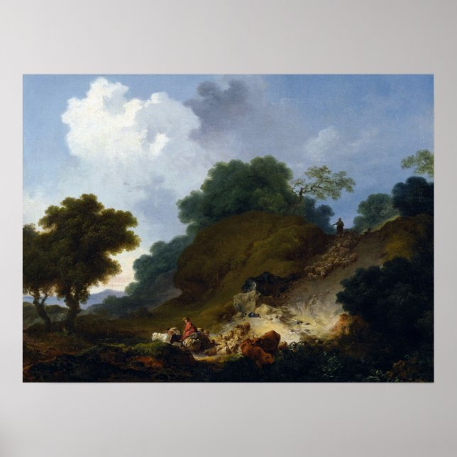 Pôster Paisagem com Pastores por Fragonard (Frente)