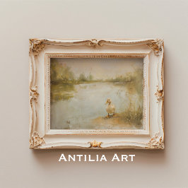 Poster Paisagem com Pato Lakeside com Primavera de pintur