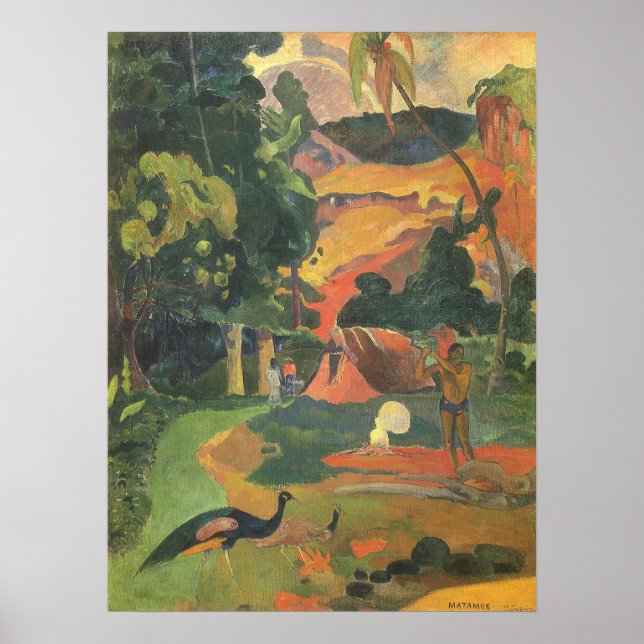 Poster Paisagem com Peacocks por Paul Gauguin (Frente)