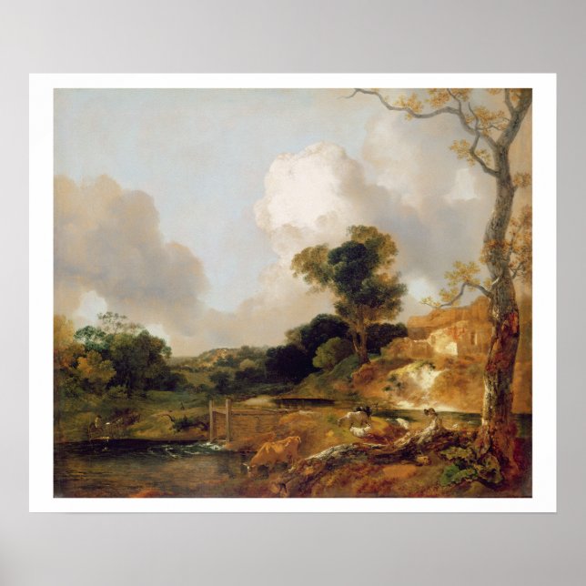 Poster Paisagem com Stream e Weir (óleo na canvas) (Frente)