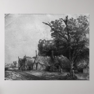 Pôster Paisagem com três casas de campo, 1650