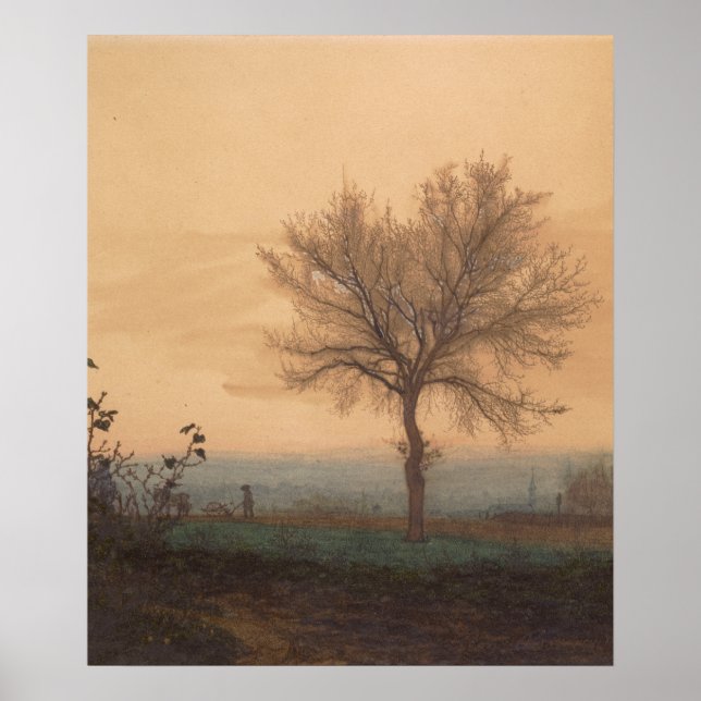 Pôster Paisagem com uma Árvore Negra e um Plowman (Frente)