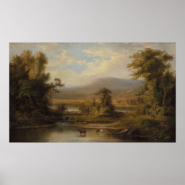 Poster Paisagem Com Vacas Amarrando Em Um Fluxo 1871 (Frente)