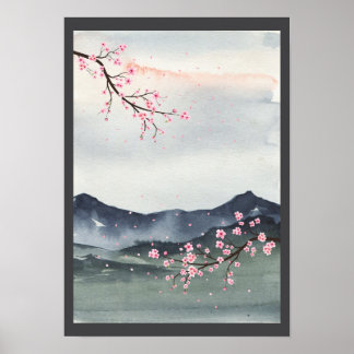 Poster Paisagem com Watercolor no Japão