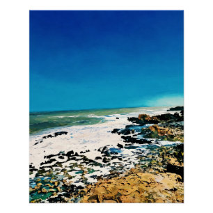Pôster Paisagem Costeira Cêntica Com Céu Azul Vibrante