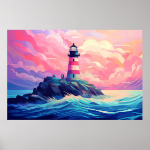 Poster Paisagem Costeira Oceânica de Farol