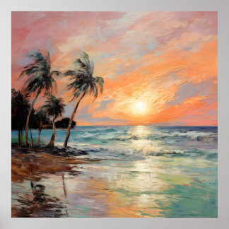 Poster Paisagem Costeira Tropical - Impressionista