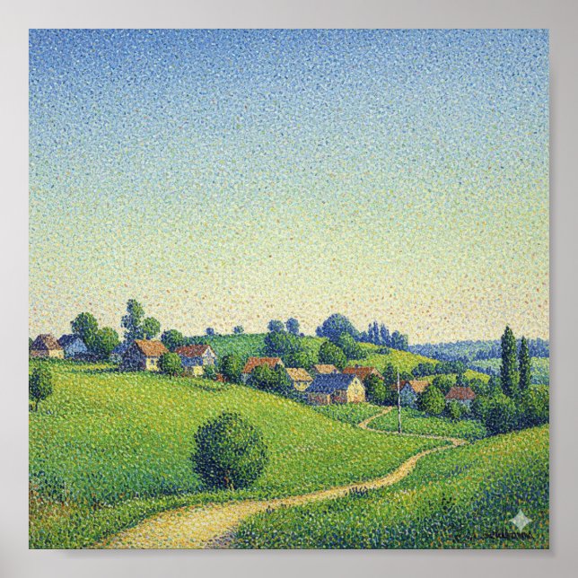Poster Paisagem da aldeia Pointillism (Frente)