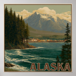 Poster Paisagem da Cidade Costeira do Alasca