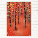 Poster Paisagem da Floresta Birch<br><div class="desc">Pintura de um pássaro ou de uma floresta escaneada no outono. Florestas de abstrato vermelho,  laranja e amarelo.</div>