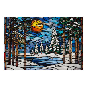 Pôster Paisagem da Floresta de Inverno de Vidro Estreito