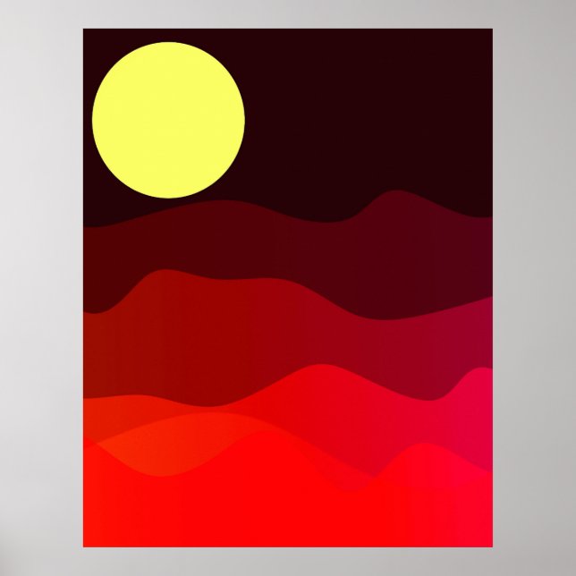 Poster Paisagem da Lua de Montanha Arte Moderna Minimalis (Frente)