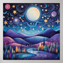 Poster Paisagem da Lua Grande Noite Whimesp