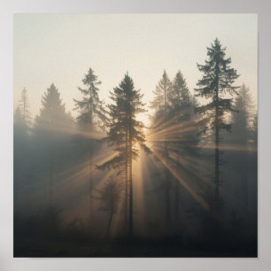 Poster Paisagem da Manhã na Floresta Nebulosa