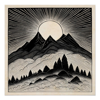 Pôster Paisagem da Montanha Retroativa