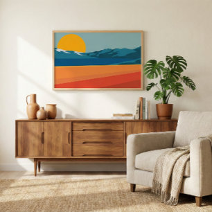 Poster Paisagem da Montanha Retroativa Ilustração Amarelo