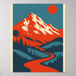 Poster Paisagem da Montanha Retroativa Red and Blue Vin