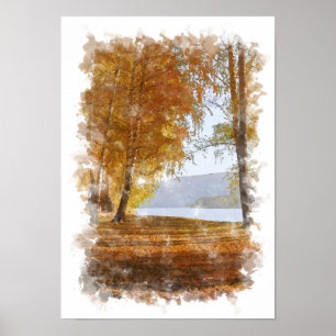 Poster Paisagem da Natureza Outonal - Cartaz de Aquarela