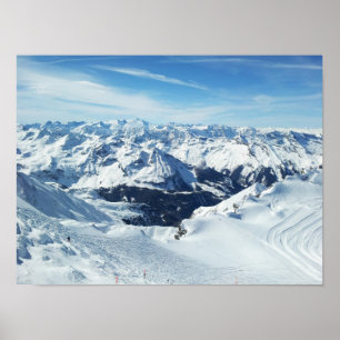 Pôster paisagem da neve dos cumes do viagem da montanha