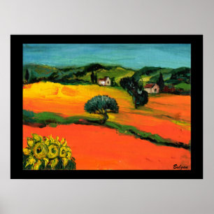 POSTER PAISAGEM DA TOSCANA COM GIRASSÓIS