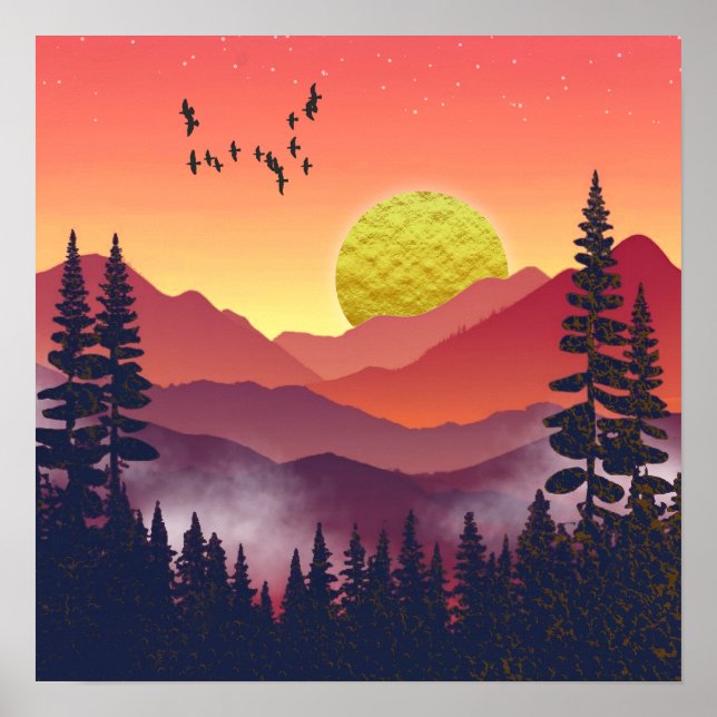 Poster Paisagem das Montanhas Carmesim (Frente)