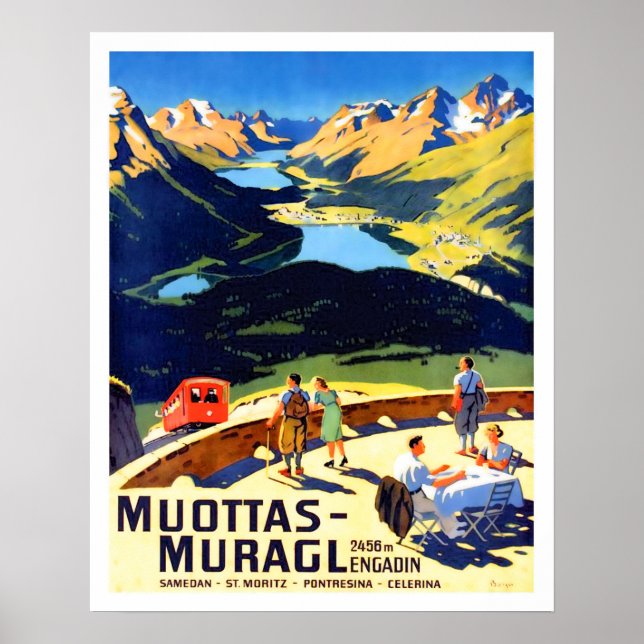 Poster paisagem das montanhas Muottas Muragl, Suíça (Frente)