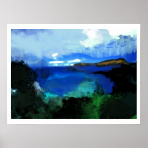 Pôster Paisagem de Abstrato azulada