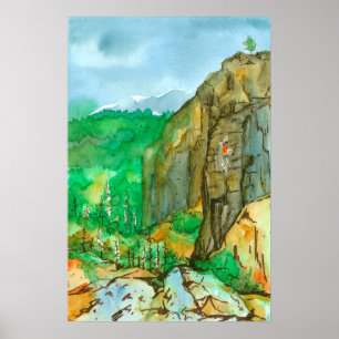 Poster Paisagem de Aquarela Escalada de Montanha