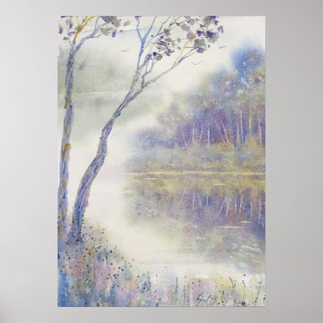 Poster Paisagem de Aquarela Pacífica (Frente)